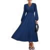 imagePRETTYGARDEN Womens Long Sleeve Maxi Dress 2025 Fall Trendy Elegant V Neck Flowy Wedding Guest Holiday Formal Long DressesDark Blue