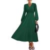 imagePRETTYGARDEN Womens Long Sleeve Maxi Dress 2025 Fall Trendy Elegant V Neck Flowy Wedding Guest Holiday Formal Long DressesDark Green
