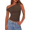 imagePRETTYGARDEN Womens Off Shoulder Tops 2025 Summer Trendy Casual Crop Top Cute Fitted Going Out Tshirts ShirtsCoffee