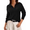 imagePRETTYGARDEN Womens Quarter Zip Pullover V Neck Fall Sweaters 2025 Long Sleeve Tops Collared Business Casual Winter ClothingBlack