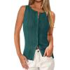 imagePRETTYGARDEN Womens Ribbed Tank Top Summer 2025 Open Front Button Down Sleeveless Shirts Fashion Clothing Going Out Vest TopsDark Green
