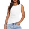 imagePRETTYGARDEN Womens Ruched Tank Tops 2025 Summer Sleeveless Slim Fit T Shirts Blouses Going Out Y2K Fashion ClothesWhite