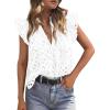 imagePRETTYGARDEN Womens Summer Tops 2025 Dressy Casual Ruffle Cap Sleeve Button V Neck Embroidered Eyelet Blouses ShirtsWhite