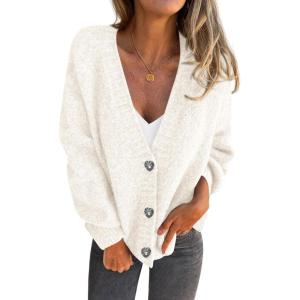 imagePRETTYGARDEN Cardigan Sweaters for Women Trendy Fall 2025 Long Sleeve Button Down Oversized Chunky Knit Sweater OuterwearWhite