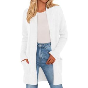 imagePRETTYGARDEN Cardigan Sweaters for Women Winter Fall Clothes 2025 Cozy Knit Coats Open Front Long Cardigans with PocketsWhite