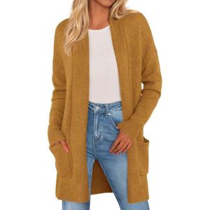 imagePRETTYGARDEN Cardigan Sweaters for Women Winter Fall Clothes 2025 Cozy Knit Coats Open Front Long Cardigans with PocketsYellow