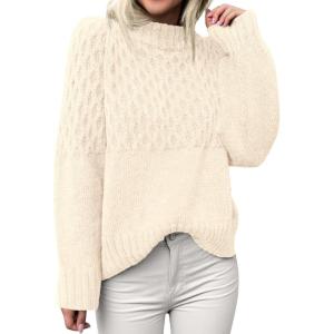 imagePRETTYGARDEN Oversized Sweaters for Women 2025 Fall Cute Cable Knit Long Sleeve Crewneck Chunky Pullover Tops Winter ClothingBeige