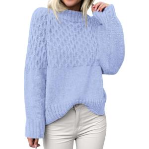 imagePRETTYGARDEN Oversized Sweaters for Women 2025 Fall Cute Cable Knit Long Sleeve Crewneck Chunky Pullover Tops Winter ClothingLight Blue