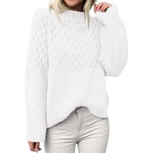 imagePRETTYGARDEN Oversized Sweaters for Women 2025 Fall Cute Cable Knit Long Sleeve Crewneck Chunky Pullover Tops Winter ClothingWhite