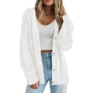 imagePRETTYGARDEN Womens Chunky Cardigan Sweaters 2025 Fall Oversized Cable Knit Long Sleeve Open Front Cardigans Winter ClothingWhite