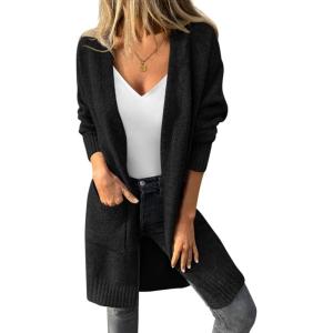 imagePRETTYGARDEN Womens Long Oversized Cardigans 2025 Fall Trendy Long Sleeve Open Front Chunky Sweater Knit Winter ClothingBlack