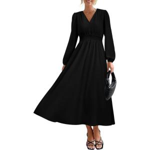 imagePRETTYGARDEN Womens Long Sleeve Maxi Dress 2025 Fall Trendy Elegant V Neck Flowy Wedding Guest Holiday Formal Long DressesBlack
