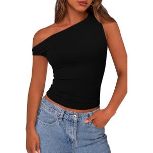 imagePRETTYGARDEN Womens Off Shoulder Tops 2025 Summer Trendy Casual Crop Top Cute Fitted Going Out Tshirts ShirtsBlack