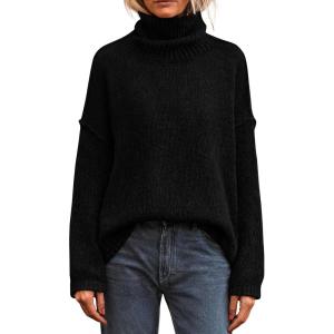 imagePRETTYGARDEN Womens Turtleneck Long Sleeve Sweater 2025 Fall Trendy Loose Fit Knit Tops Oversized Pullover SweatersBlack