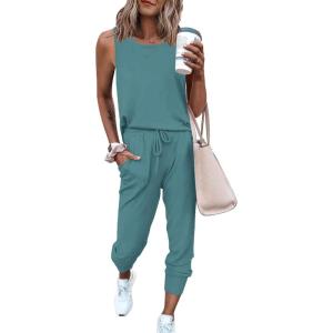 imagePRETTYGARDEN Womens Two Piece Outfit Sets Summer Casual Sleeveless Crewneck Tops Matching Travel Tracksuit Lounge WearGrey Green