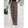 imagePRETTYGARDEN Casual Womens Pants 2025 Elastic Waist Palazzo Long Pajama Wide Leg Trousers Knit Fall Outfits with Pockets Plaid BrownLarge