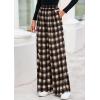 imagePRETTYGARDEN Casual Womens Pants 2025 Elastic Waist Palazzo Long Pajama Wide Leg Trousers Knit Fall Outfits with Pockets Plaid BrownLarge