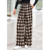 imagePRETTYGARDEN Casual Womens Pants 2025 Elastic Waist Palazzo Long Pajama Wide Leg Trousers Knit Fall Outfits with Pockets Plaid BrownLarge