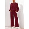 imagePRETTYGARDEN Women 2 Piece Outfits 2025 Fall Sweatsuits Crewneck Sweatshirt Wide Leg Sweatpants Lounge Sets TracksuitBurgundy