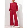 imagePRETTYGARDEN Women 2 Piece Outfits 2025 Fall Sweatsuits Crewneck Sweatshirt Wide Leg Sweatpants Lounge Sets TracksuitRed