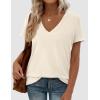 imagePRETTYGARDEN Oversized Tshirts Shirts for Women Summer Tops 2026 Casual Short Sleeve V Neck Loose Basic Tees Spring ClothesBeige