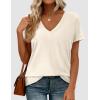 imagePRETTYGARDEN Oversized Tshirts Shirts for Women Summer Tops 2026 Casual Short Sleeve V Neck Loose Basic Tees Spring ClothesBeige