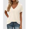 imagePRETTYGARDEN Oversized Tshirts Shirts for Women Summer Tops 2026 Casual Short Sleeve V Neck Loose Basic Tees Spring ClothesBeige