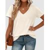 imagePRETTYGARDEN Oversized Tshirts Shirts for Women Summer Tops 2026 Casual Short Sleeve V Neck Loose Basic Tees Spring ClothesBeige