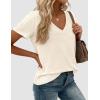 imagePRETTYGARDEN Oversized Tshirts Shirts for Women Summer Tops 2026 Casual Short Sleeve V Neck Loose Basic Tees Spring ClothesBeige