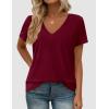 imagePRETTYGARDEN Oversized Tshirts Shirts for Women Summer Tops 2026 Casual Short Sleeve V Neck Loose Basic Tees Spring ClothesBurgundy