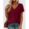 imagePRETTYGARDEN Oversized Tshirts Shirts for Women Summer Tops 2026 Casual Short Sleeve V Neck Loose Basic Tees Spring ClothesBurgundy