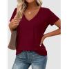 imagePRETTYGARDEN Oversized Tshirts Shirts for Women Summer Tops 2026 Casual Short Sleeve V Neck Loose Basic Tees Spring ClothesBurgundy