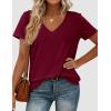 imagePRETTYGARDEN Oversized Tshirts Shirts for Women Summer Tops 2026 Casual Short Sleeve V Neck Loose Basic Tees Spring ClothesBurgundy