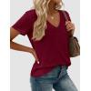 imagePRETTYGARDEN Oversized Tshirts Shirts for Women Summer Tops 2026 Casual Short Sleeve V Neck Loose Basic Tees Spring ClothesBurgundy