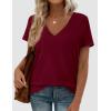 imagePRETTYGARDEN Oversized Tshirts Shirts for Women Summer Tops 2026 Casual Short Sleeve V Neck Loose Basic Tees Spring ClothesBurgundy