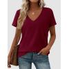 imagePRETTYGARDEN Oversized Tshirts Shirts for Women Summer Tops 2026 Casual Short Sleeve V Neck Loose Basic Tees Spring ClothesBurgundy