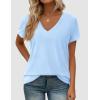 imagePRETTYGARDEN Oversized Tshirts Shirts for Women Summer Tops 2026 Casual Short Sleeve V Neck Loose Basic Tees Spring ClothesLight Blue