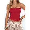 imagePRETTYGARDEN Women Tube Tops Strapless Going Out Crop Top 2026 Spring Fashion Y2K Summer Bandeau Shirt Beach Vacation ClothesRed