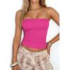 imagePRETTYGARDEN Women Tube Tops Strapless Going Out Crop Top 2026 Spring Fashion Y2K Summer Bandeau Shirt Beach Vacation ClothesRose Red