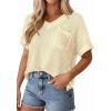 imagePRETTYGARDEN Womens 2026 Spring Short Sleeve Sweaters Lightweight V Neck Casual Going Out Summer Tops Beach Vacation ClothesBeige