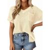 imagePRETTYGARDEN Womens 2026 Spring Short Sleeve Sweaters Lightweight V Neck Casual Going Out Summer Tops Beach Vacation ClothesBeige
