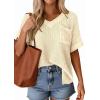 imagePRETTYGARDEN Womens 2026 Spring Short Sleeve Sweaters Lightweight V Neck Casual Going Out Summer Tops Beach Vacation ClothesBeige