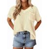imagePRETTYGARDEN Womens 2026 Spring Short Sleeve Sweaters Lightweight V Neck Casual Going Out Summer Tops Beach Vacation ClothesBeige