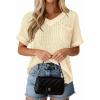 imagePRETTYGARDEN Womens 2026 Spring Short Sleeve Sweaters Lightweight V Neck Casual Going Out Summer Tops Beach Vacation ClothesBeige