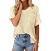 imagePRETTYGARDEN Womens 2026 Spring Short Sleeve Sweaters Lightweight V Neck Casual Going Out Summer Tops Beach Vacation ClothesBeige