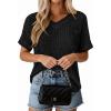 imagePRETTYGARDEN Womens 2026 Spring Short Sleeve Sweaters Lightweight V Neck Casual Going Out Summer Tops Beach Vacation ClothesBlack