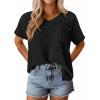 imagePRETTYGARDEN Womens 2026 Spring Short Sleeve Sweaters Lightweight V Neck Casual Going Out Summer Tops Beach Vacation ClothesBlack