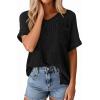 imagePRETTYGARDEN Womens 2026 Spring Short Sleeve Sweaters Lightweight V Neck Casual Going Out Summer Tops Beach Vacation ClothesBlack