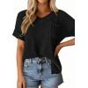 imagePRETTYGARDEN Womens 2026 Spring Short Sleeve Sweaters Lightweight V Neck Casual Going Out Summer Tops Beach Vacation ClothesBlack