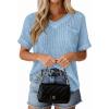 imagePRETTYGARDEN Womens 2026 Spring Short Sleeve Sweaters Lightweight V Neck Casual Going Out Summer Tops Beach Vacation ClothesBlue